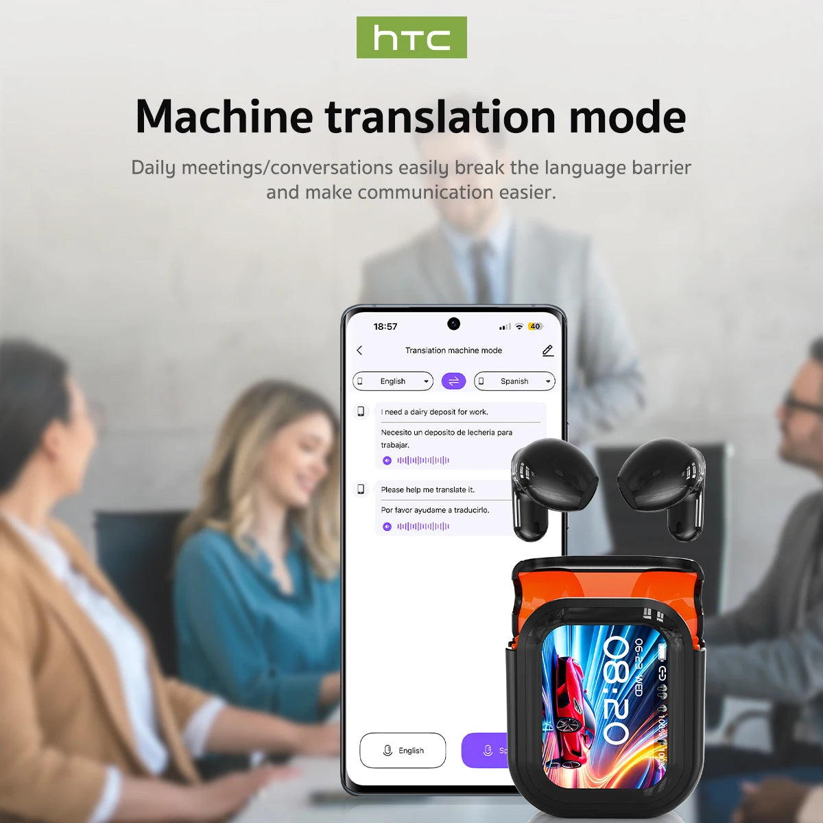 HTC NE20 Bluetooth 6.0 Translation Earphones – Waterproof, Long Battery Life, Smart Wireless Headphones