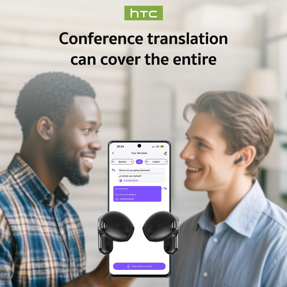 HTC NE20 Bluetooth 6.0 Translation Earphones – Waterproof, Long Battery Life, Smart Wireless Headphones