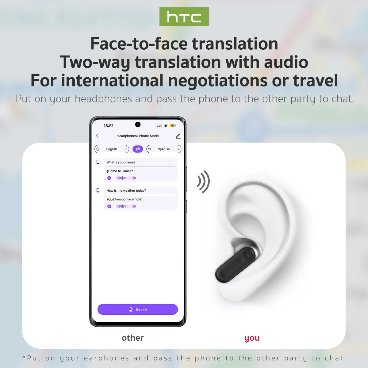 HTC NE20 Bluetooth 6.0 Translation Earphones – Waterproof, Long Battery Life, Smart Wireless Headphones